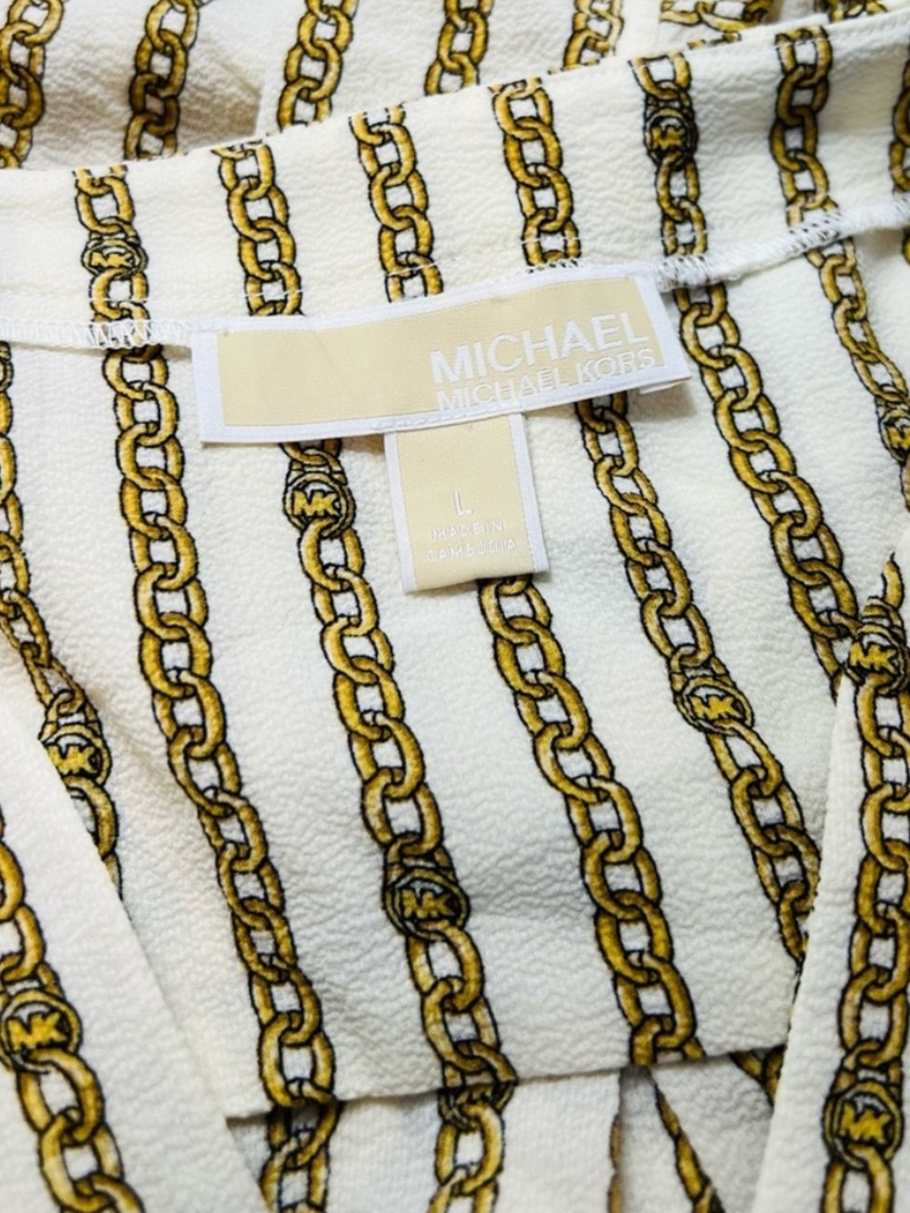 Michael Kors Cream and Gold Chain V-Neck Blouse